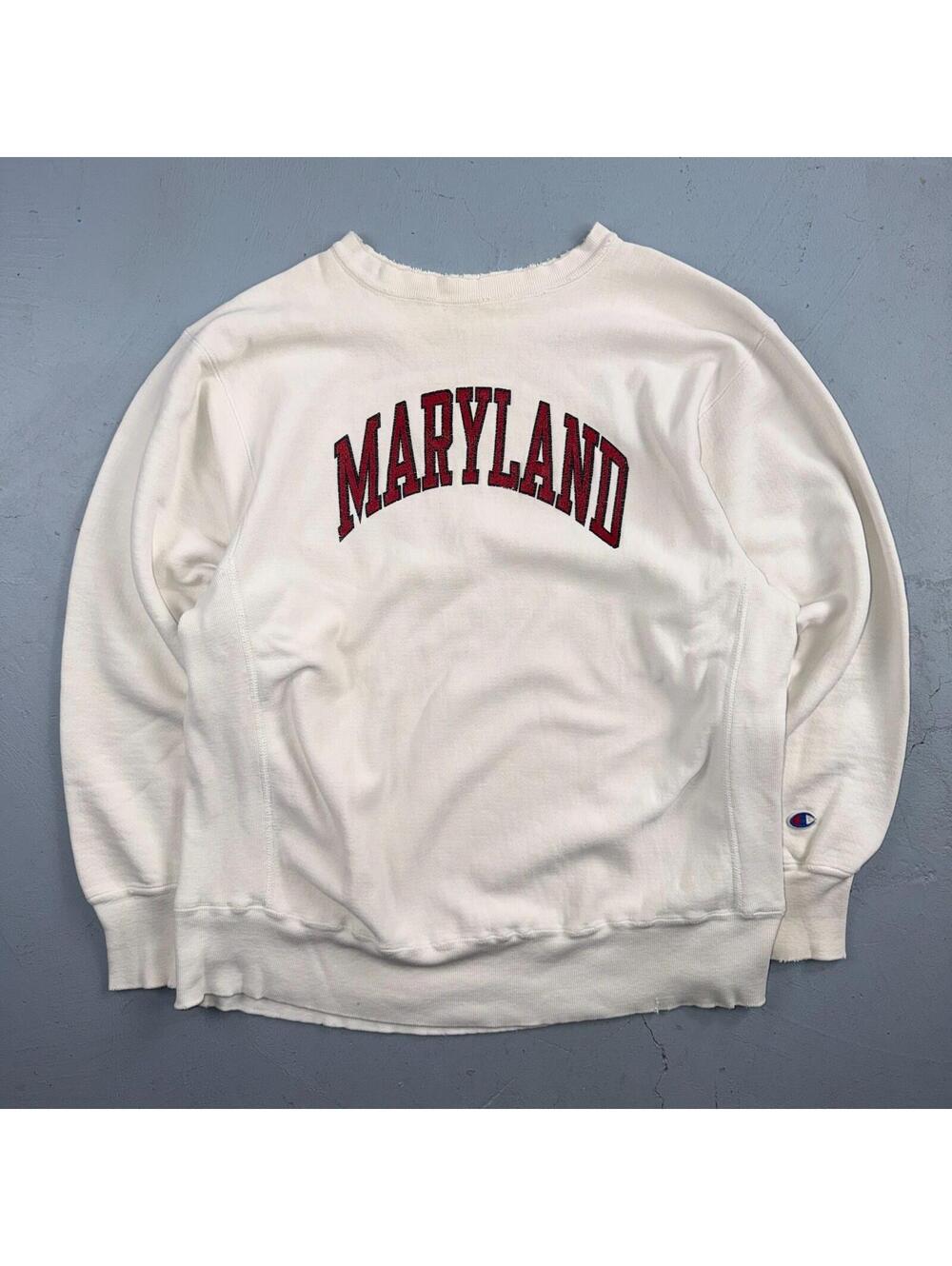 VTG 80s Champion Reverse Weave Crewneck Sweatshirt White USA Maryland College